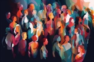 Abstract group of crowded colorful people illustration. Network of people. Pulse of the Crowd. Multiple colored. 
